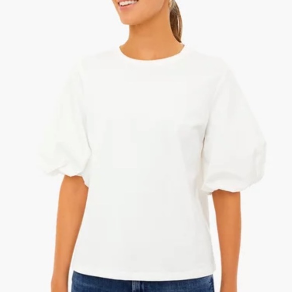 Tuckernuck Tops - **Last One XS** White Puff Sleeve Crewneck Pomander Place